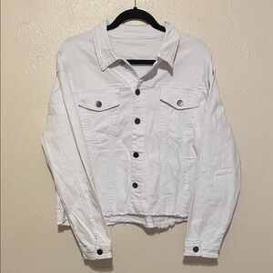 Distressed White Denim Jacket